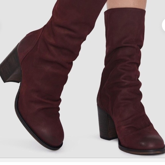 Free People Elle Block Heel Boots in Bordeaux Nubuck sz 37 (7) NWT - Picture 8 of 10